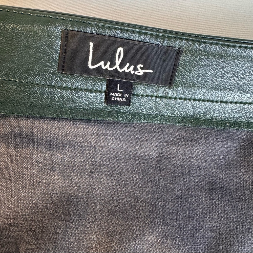 Lulus Daydream With Me Forest Green Vegan Leather Wrap Mini Skirt Size L - Picture 9 of 14